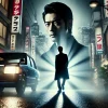 A suspenseful moment in a Japanese crime drama scene showing a silhouette of a famous Japanese actor making a surprise appearance. The backdrop is a dramatic urban landscape at night with neon lights and a shadowy figure emerging. Perfect for a dramatic reveal in a spin-off film. Horizontal 16:9 aspect ratio.