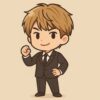 シンプルな背景でポーズを決める茶色系金髪の日本人男性アイドルのイラスト