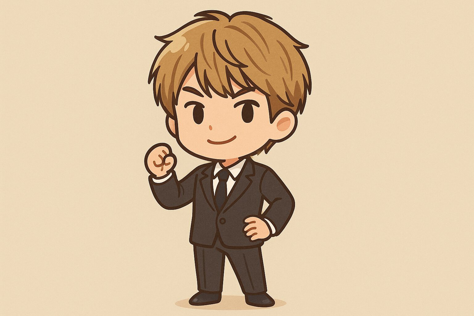 シンプルな背景でポーズを決める茶色系金髪の日本人男性アイドルのイラスト